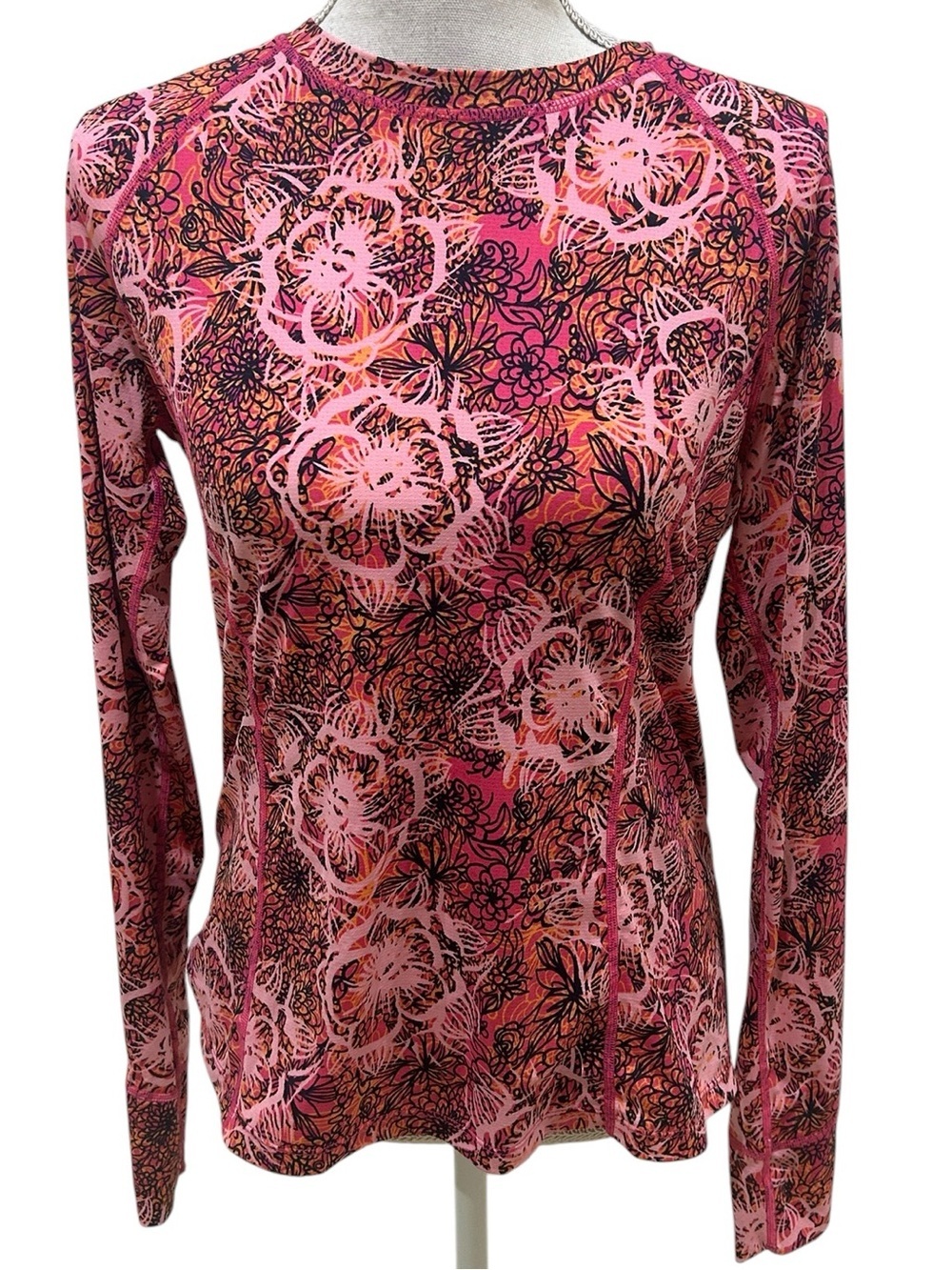SkirtSports Pink Orange Floral-Print Sun Long Sleeve Top rash guard size large